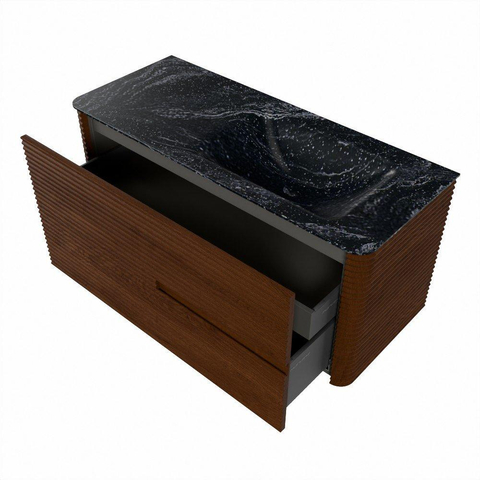 Mondiaz CIRO-DLUX Ensemble meuble de salle de bains - 110x45x50cm - Vasque solid surface Lava - 1 bassin à droite - sans trous de robinet - 2 tiroirs - Ruby SW1531581