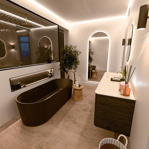 Mondiaz CIRO-DLUX Meuble de salle de bains - 150x45x50cm - Vasque solid surface Opalo - 1 lavabo à gauche - 1 trou de robinet - 4 tiroirs - Shadow SW1532411