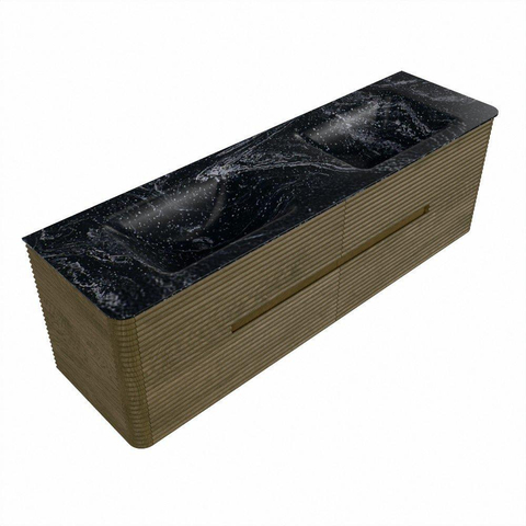 Mondiaz CIRO-DLUX Badkamermeubelset - 160x45x50cm - Solid surface wastafel Lava - 2 wasbak Dubbel - zonder kraangaten - 4 lades - Dusk SW1533056