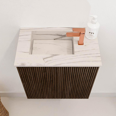 Mondiaz JOYA-DLUX Meuble de toilette 40cm - couleur Walnut - Vasque FAYE position Gauche 1 trou de robinet couleur Nata. SW1424469