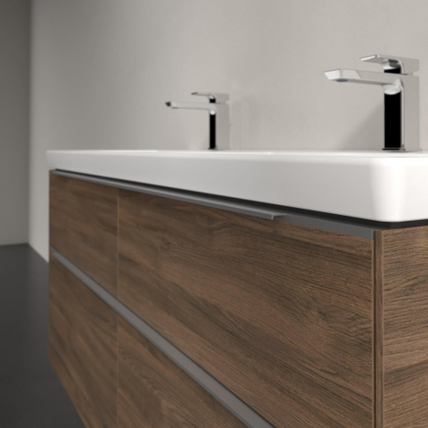 Villeroy & Boch Subway 3.0 wastafelonderbouwkast - met 4 laden - met grepen aluminium glanzend - 127.2x57.6x47. - Arizona Oak (hout) SW641572