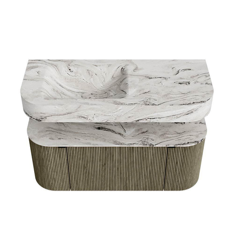 MONDIAZ THOR-DLUX Meuble de salle de bains 110cm arrondi gauche + droite couleur Shadow avec 1 tiroir et 2 portes. Vasque suspendue CLOUD Gauche 1 trou de robinet couleur Glace. SW1462861