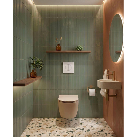 QeramiQ Dely Swirl Toiletset - 36.5x53cm - Wisa XS inbouwreservoir - slim zitting - witte bedieningsplaat - ronde knoppen - beige SW1130206