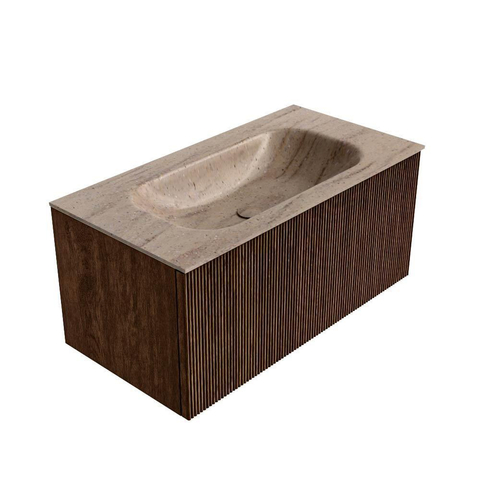 MONDIAZ KURVE-DLUX Meuble de salle de bains 90cm couleur Walnut avec 1 tiroir et 0 porte. Lavabo BIG SMALL Central sans trou de robinet Saba. SW1433164