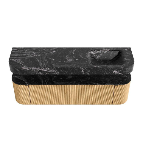 MONDIAZ THOR-DLUX 170cm meuble de salle de bains arrondi gauche + droite couleur Oak avec 1 tiroir et 2 portes. Vasque suspendue CLOUD Droite 1 trou de robinet couleur Lava. SW1465449