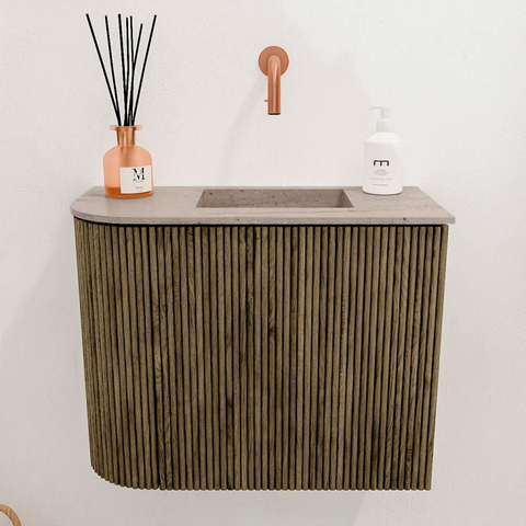 Mondiaz JOYA-DLUX Meuble de salle de bains 51,6cm - arrondi gauche couleur Dusk - Vasque FAYE position Droite Sans trou de robinet couleur Saba SW1426078