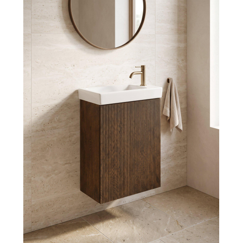 Saniclass Holz Atelier Toiletmeubelset - 40x60.5cm - 1 deur - fontein keramiek - kraangat rechts - eiken charcoal SW1577726