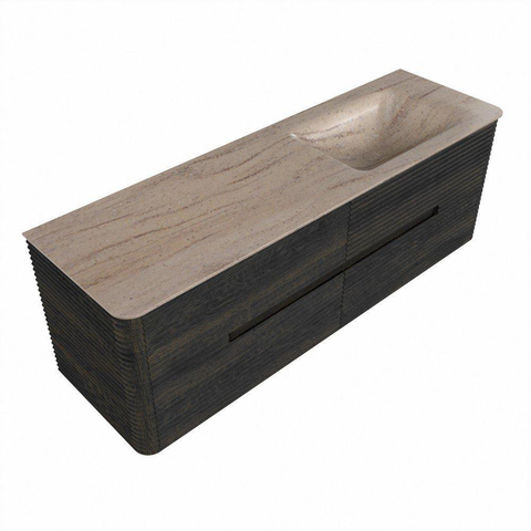 Mondiaz CIRO-DLUX Meuble de salle de bains - 150x45x50cm - Plan vasque Solid surface Saba - 1 vasque à droite - sans trous de robinetterie - 4 tiroirs - Shadow SW1532713