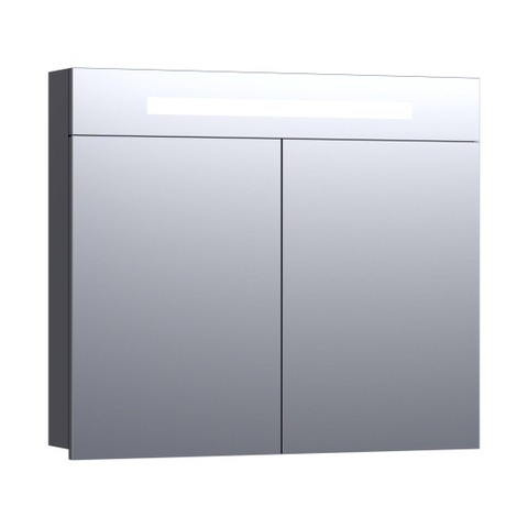 Saniclass 2.0 Spiegelkast - 80x70x15cm - verlichting geintegreerd - 2 links- en rechtsdraaiende spiegeldeuren - MFC - black wood SW6567