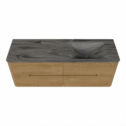 Mondiaz CIRO-DLUX Badkamermeubelset - 140x45x50cm - Solid surface wastafel Sombra - 1 wasbak Rechts - 1 kraangat - 4 lades - Oak SW1531254