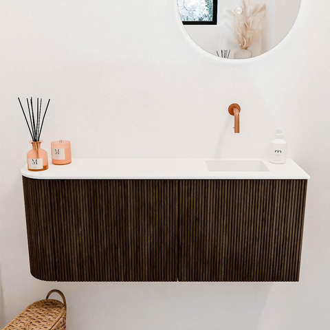 Mondiaz JOYA 101.6cm meuble de toilette - arrondi gauche couleur Walnut - Vasque FAYE position Droite Sans trou de robinet couleur Talc SW1421296