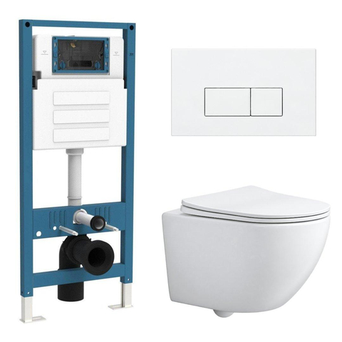 QeramiQ Dely Swirl Compact Toiletset - inbouwreservoir QeramiQ flush - slim zitting - kunststof bedieningsplaat glans wit - rechthoekige knoppen - mat wit SW1590647