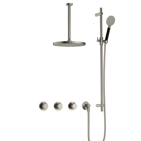 Hotbath Cobber X IBSX70 Regendoucheset inbouw - hoofddouche 20cm - plafondarm 30cm - glijstang - handdouche rond 3 standen - geborsteld nikkel SW678024