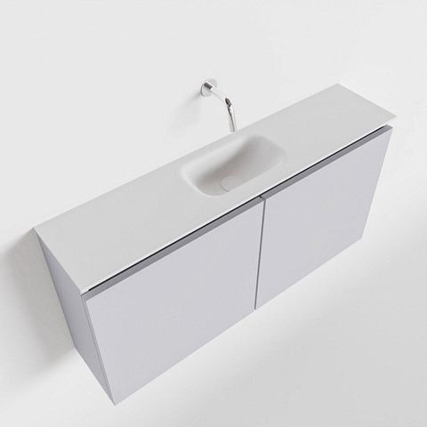 MONDIAZ TURE Toiletmeubel 100x23x50cm met 0 kraangaten 2 deuren cale mat Wastafel Eden midden Solid Surface Wit SW475135