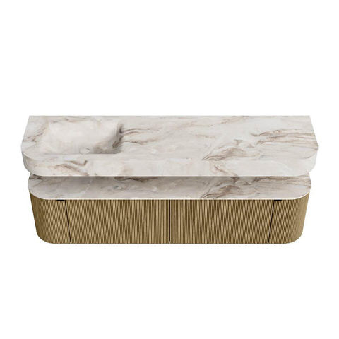 MONDIAZ THOR-DLUX 180cm meuble de salle de bains arrondi gauche + droite couleur Dusk avec 2 tiroirs et 2 portes. Vasque suspendue CLOUD Gauche sans trou de robinet couleur Frappe. SW1465961