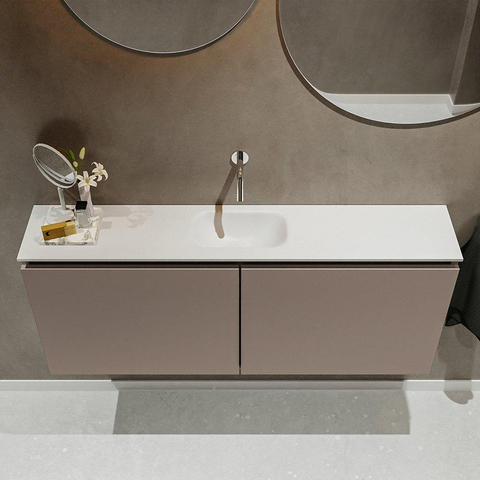 MONDIAZ TURE Toiletmeubel 120x23x50cm met 0 kraangaten 2 deuren smoke mat Wastafel Eden midden Solid Surface Wit SW474986