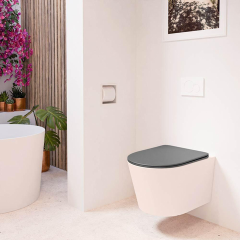 Mondiaz LAVIE WC suspendu – sans bride – 36 x 53 cm – avec abattant softclose – Rosee (rose), abattant Dark grey (gris) SW1208605