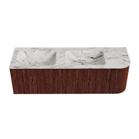 Mondiaz KURVE-DLUX Badkamermeubelset - 145x46x40cm - 1 lade - 1 deur - wastafel solid surface - dubbel / links - zonder kraangat - Ruby SW1415966