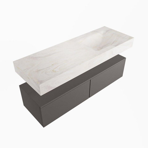 MONDIAZ ALAN - DLUX Ensemble meuble de salle de bains - 130cm - meuble bas - Dark grey - 2 tiroirs - lavabo suspendu - cuve à droite - 0 trous de robinet - Ostra SW807111