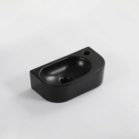 Fugaflow Efficiente Pietra Ensemble lave-mains - 40x21,5x12cm - droite - lisse - demi-rond - 1 trou de robinet - céramique - robinet de lave-mains laiton brossé - bonde - siphon abaissé - noir mat SW1442371