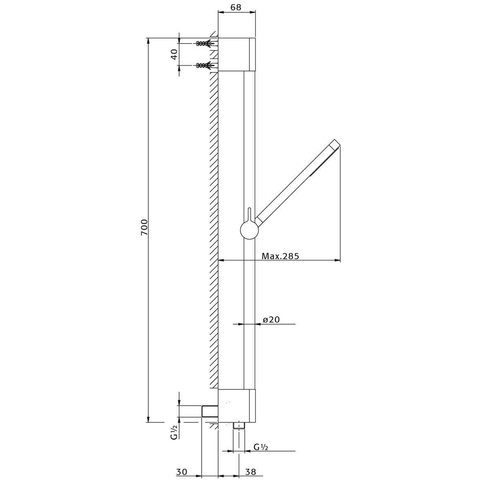 Xenz Pure Ensemble barre de douche 70cm avec prise murale intégrée chrome Brillant SW104785
