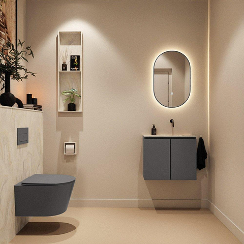 MONDIAZ TURE-DLUX meuble WC 60cm Dark Grey. EDEN vasque Ostra position à droite. Sans trou de robinet. SW1104814