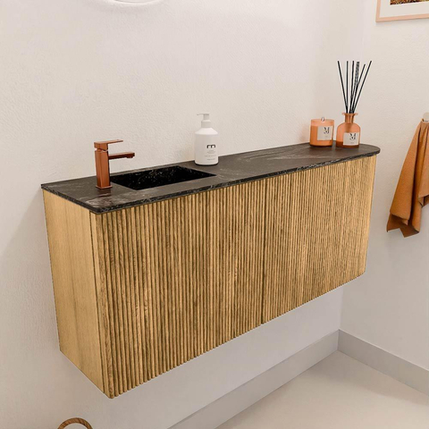 Mondiaz JOYA-DLUX 101.6cm toiletmeubel - ronding rechts kleur Oak - Wastafel FAYE positie Links 1 kraangat kleur Lava. SW1422111