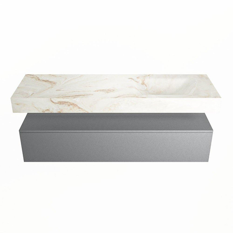 Mondiaz ALAN-DLUX Ensemble de meuble - 150cm - meuble Plata mat - 1 tiroir - Lavabo Cloud Frappe suspendu - vasque Droite - 1 trou de robinet SW805206