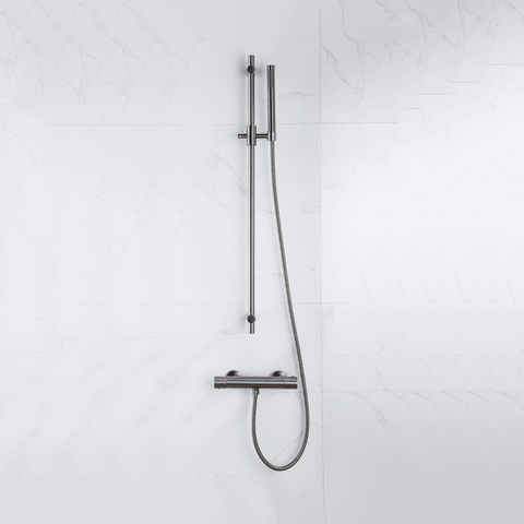 Fortifura Calvi douchekraan - met glijstangset - met staafhanddouche - metalen doucheslang - PVD - geborsteld gunmetal (antraciet) SW811927