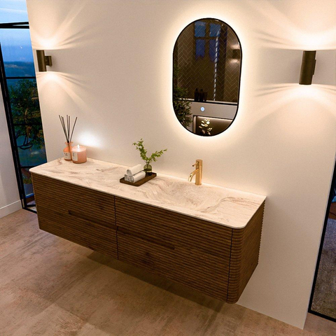 Mondiaz CIRO-DLUX Ensemble de meubles de salle de bains - 170x45x50cm - Plan vasque solid surface Frappe - 1 vasque à droite - 1 trou de robinetterie - 4 tiroirs - Dusk SW1532843