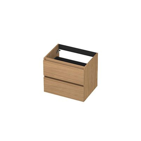 INK Wastafelonderkast - 60x45x52cm - 2 lades - greeploos - met houten keerlijst - MDF - Blank eiken SW1239082