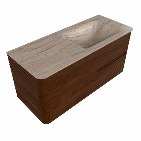 Mondiaz CIRO-DLUX Badkamermeubelset - 110x45x50cm - Solid surface wastafel Saba - 1 wasbak Rechts - 1 kraangat - 2 lades - Ruby SW1532145