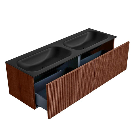 Mondiaz KURVE Badkamermeubelset - 140x46x40cm - 2 lade - wastafel solid surface - dubbel - 2 kraangaten - Ruby SW1415370