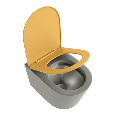 Mondiaz LAVIE WC suspendu – sans bride – 36 x 53 cm – avec abattant softclose – Smoke (brun clair), abattant Ocher (jaune) SW1208679