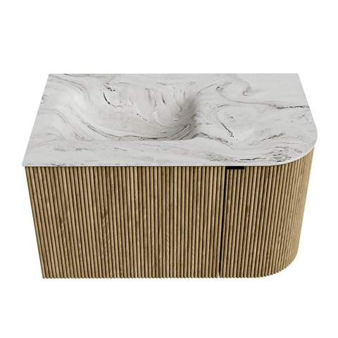 Mondiaz KURVE-DLUX Badkamermeubelset - 75x46x40cm - 1 lade - 1 deur - wastafel solid surface - links - 1 kraangat - Dusk SW1415444