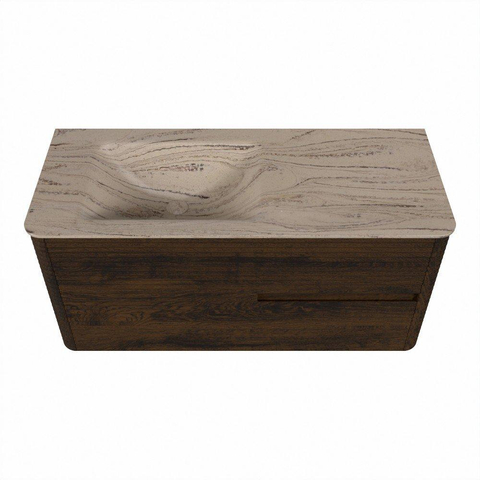 Mondiaz CIRO-DLUX Ensemble de meubles de salle de bains - 110x45x50cm - lavabo solid surface Arena - 1 vasque à gauche - sans trous de robinetterie - 2 tiroirs - Noyer SW1530421