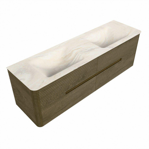 Mondiaz CIRO-DLUX Badkamermeubelset - 160x45x50cm - Solid surface wastafel Ostra - 2 wasbak Dubbel - zonder kraangaten - 4 lades - Dusk SW1533448