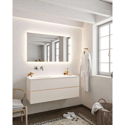 MONDIAZ VICA Ensemble de meuble salle de bain - 120cm - 2 tiroirs - lavabo Moon gauche - 0 trous de robinet - solid surface lin SW410946