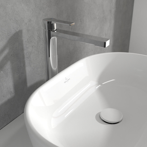Villeroy & Boch Architectura 1 greeps wastafelkraan verhoogd - met push open afvoergarnituur - hoogglans chroom SW974136