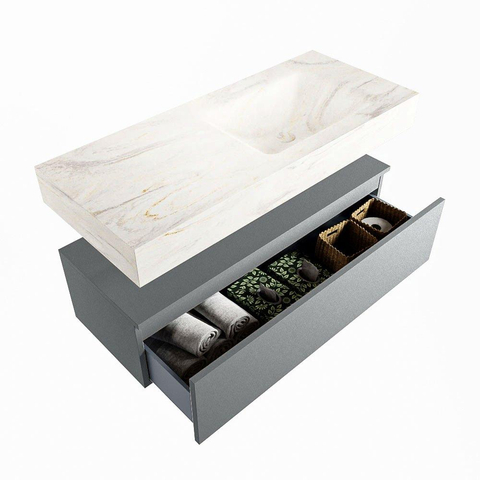MONDIAZ ALAN - DLUX Badkamermeubelset - 110cm - onderkast - Plata - 1 lade - vrijhangende wastafel - wasbak rechts - 1 kraangat - Ostra SW807811