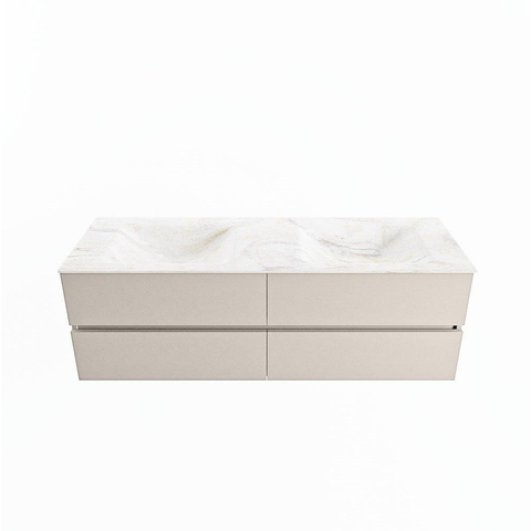 VICA-DLUX 150cm badmeubel onderkast Linen 4 lades. Inbouw wastafel CLOUD dubbel zonder kraangat, kleur Ostra. SW904260