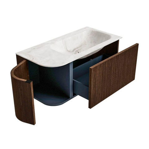 MONDIAZ KURVE-DLUX Meuble de salle de bains 95 cm avec module 25 L couleur Walnut avec 1 tiroir et 1 porte. Lavabo BIG SMALL droit 1 trou de robinet couleur Frappe. SW1137418