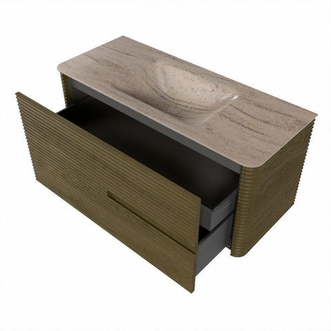 Mondiaz CIRO-DLUX Ensemble de meubles de salle de bains - 110x45x50cm - lavabo en solid surface Saba - 1 vasque au milieu - 1 trou de robinet - 2 tiroirs - Dusk SW1533322