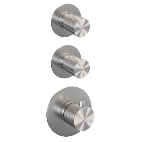 Brauer Douche pluie encastrée Carving brossé - douche principale 30cm - 3 boutons Carving - bras mural droit - glissière - douchette à main 1 fonction - PVD - inox brossé SW716093