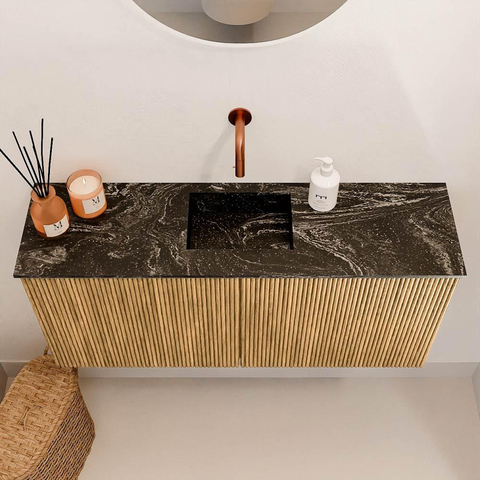 Mondiaz JOYA-DLUX 90cm meuble de toilette - couleur Chêne - Vasque FAYE position Milieu Sans trou de robinet couleur Lava. SW1422041