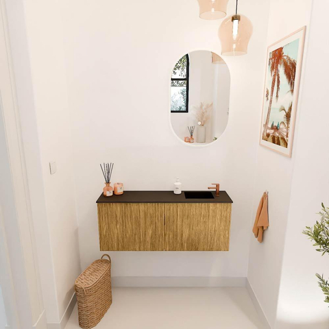Mondiaz JOYA 100cm meuble de salle de bains - couleur Oak - Vasque FAYE position Droite 1 trou de robinet couleur Urban. SW1421204