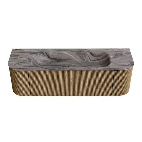MONDIAZ KURVE-DLUX 150cm badmeubel ronding Links + Rechts kleur Dusk met 1 lade en 2 deuren. Wastafel BIG MEDIUM Midden zonder kraangat Sombra. SW1433856
