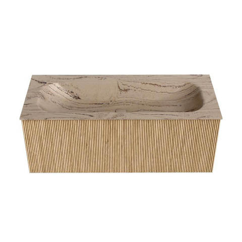 MONDIAZ KURVE-DLUX 110cm badmeubel kleur Oak met 1 lade en 0 deuren. Wastafel BIG MEDIUM Midden zonder kraangat Arena. SW1431124