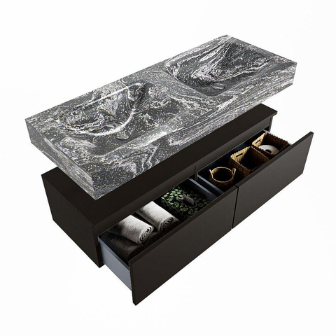 Mondiaz ALAN-DLUX Ensemble de meuble - 120cm - meuble Urban mat - 2 tiroirs - Lavabo Cloud Lava suspendu - vasque Gauche et droite - 2 trous de robinet SW808130