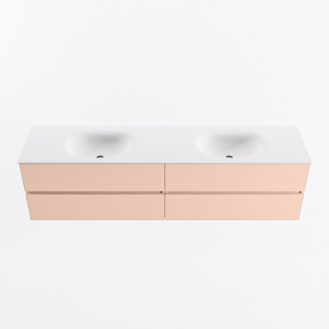 MONDIAZ Vica Ensemble meuble de salle de bains - 190cm - meuble bas rosee - 4 tiroirs - lavabo moon double - sans trous de robinet - version haute 60cm - talc SW1080424